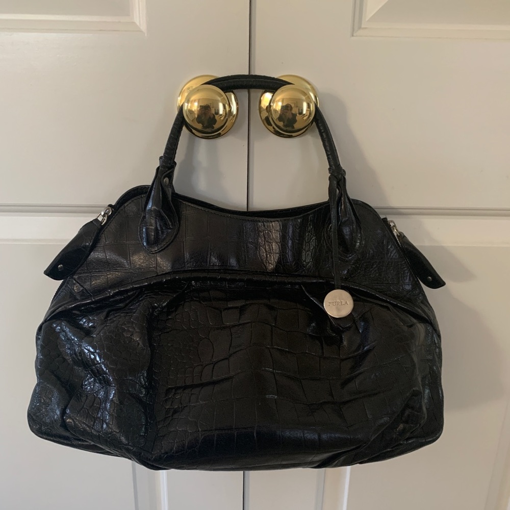 Furla leather crocodile embossed bag